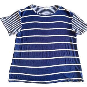 Cedar & Gold Womens T-shirt Sz S Blue & White Stripes Soft Nautical Beach Resort